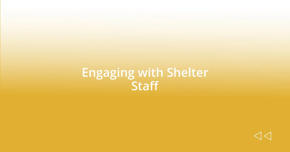 Engaging with Shelter Staff